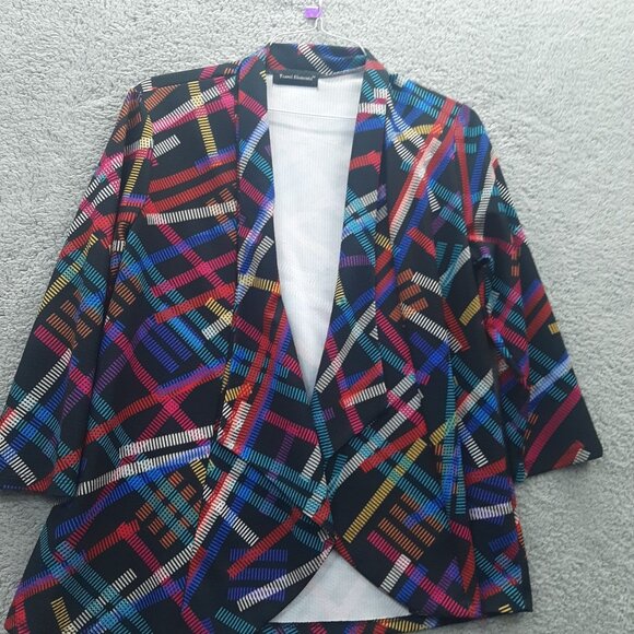 Travel Elements Womens Jacket colorful Geometric Pattern 3/4 Sleeves Size L - Picture 1 of 7